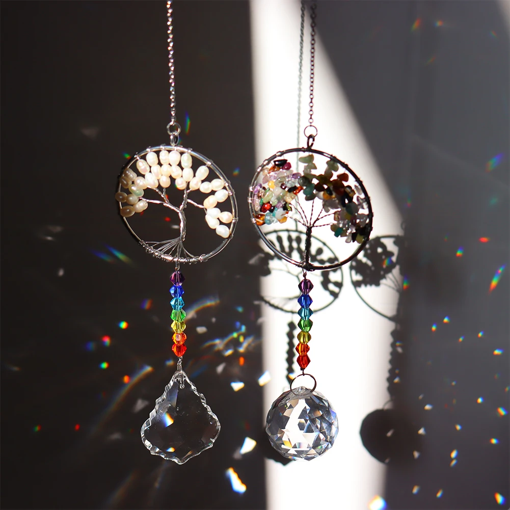 

Crystal Wind Chime Pendant Colorful Life Tree Hanging Drops Garden Decoration Hanging Drops Craft Chain Hanging Window Ornament