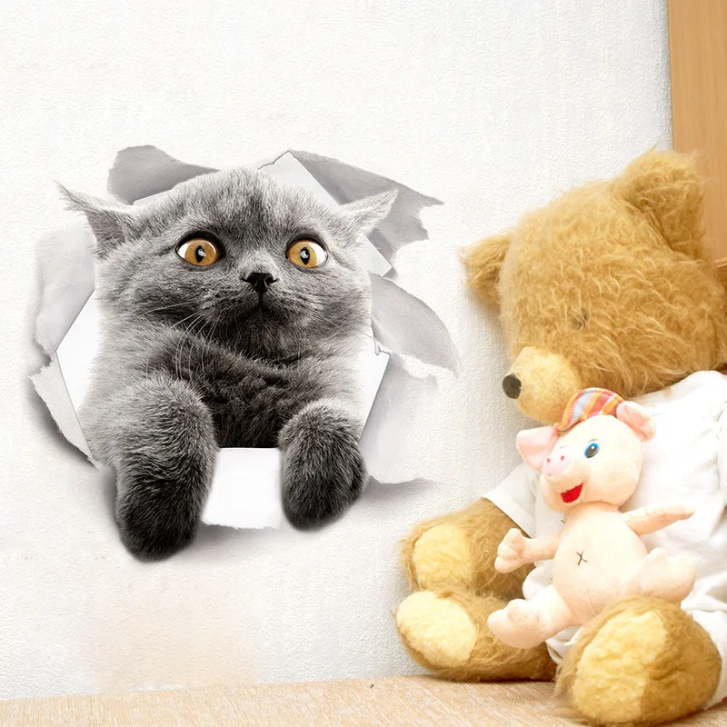 

New Hole View 3D Cat Wall Sticker Bathroom Toilet Living Room Home decoration Decals Poster Background wallpaper Vinyl Stickers