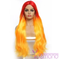 super long ombre orange synthetic hair wigs for women middle part bodywavy cosplay wigs heat resistant natural hair wig