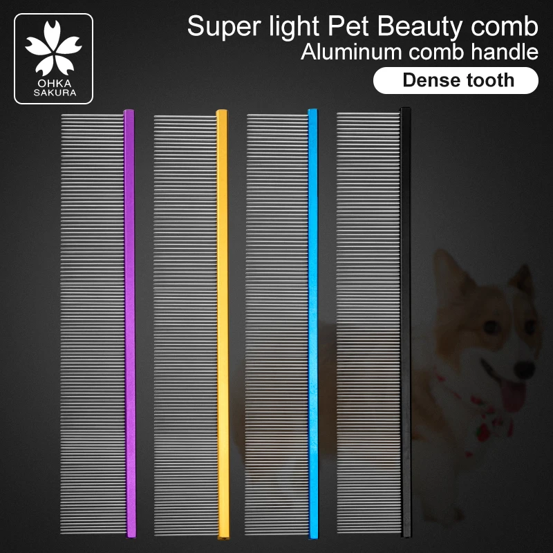 Color pet row comb with dense teeth M-19 pick comb light aluminum comb beauty straight row comb open knot pull comb for dogs and