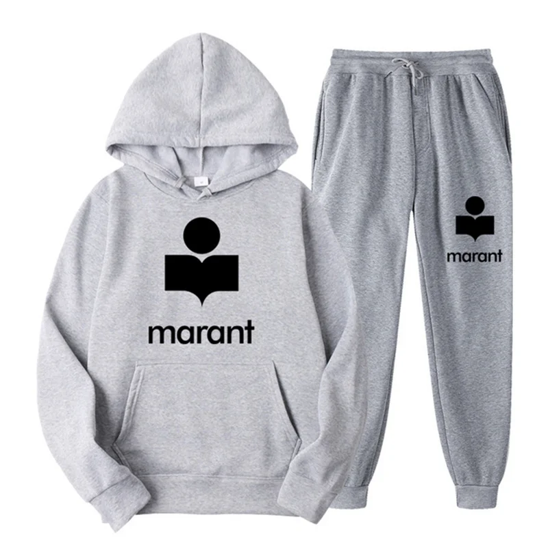 

2021 New trend Marant hoodie autumn and spring clothing fun hooded casual sweatshirt men's and women's tops + pants 2piece set M