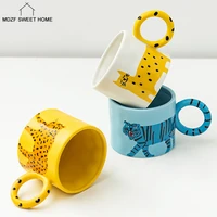 350420ml cartoon animal ceramic mug with handle coffee milk mug with spoon office water cup drinkware birthday gift
