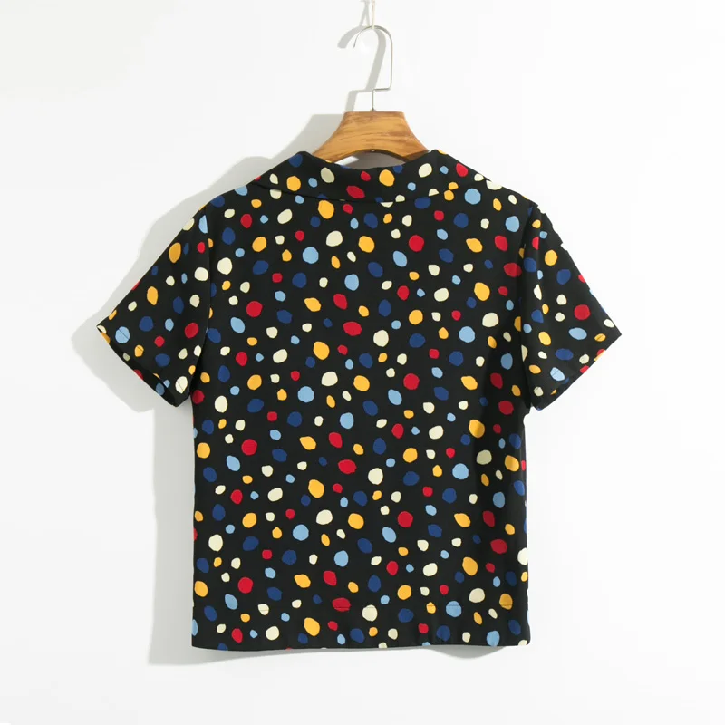 

Summer women's shirt casual colored dot print pocket decoration shirt