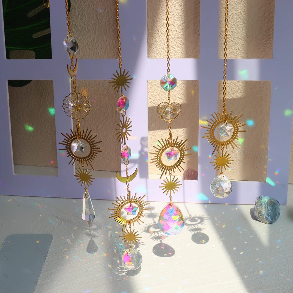 

4/5/7pcs New Crystals Wind Chime Pendant Hanging Decortions Light Catcher Rainbow Maker Women Jewellery Girlfriend Gifts