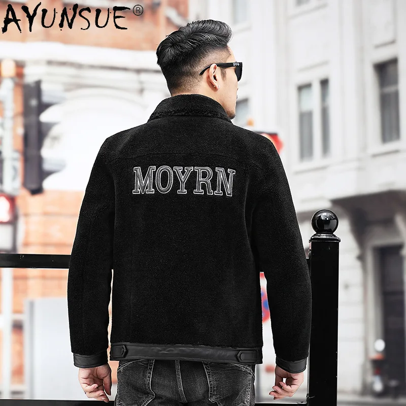 Куртка AYUNSUE мужская осенне-зимняя пальто из натуральной шерсти с овчиной