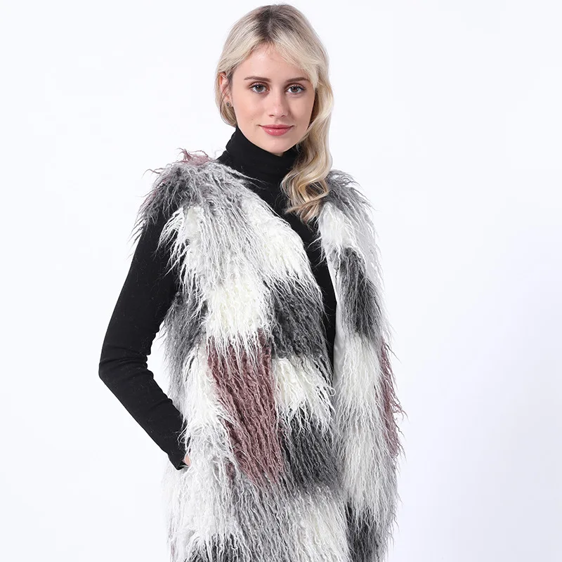 

2018 autumn/ winter new special offer fox fur faux fur vest women's jacket long section of artificial wool stitching vest NV068