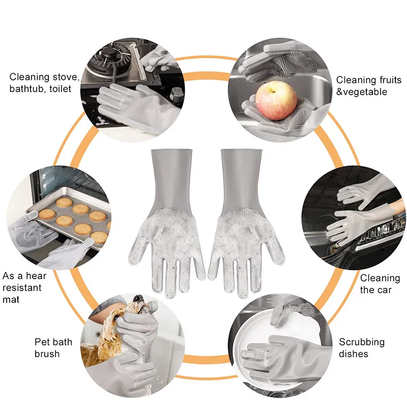 Скраб для мытья посуды перчатки чистки Волшебные силиконовые резиновые Щетка