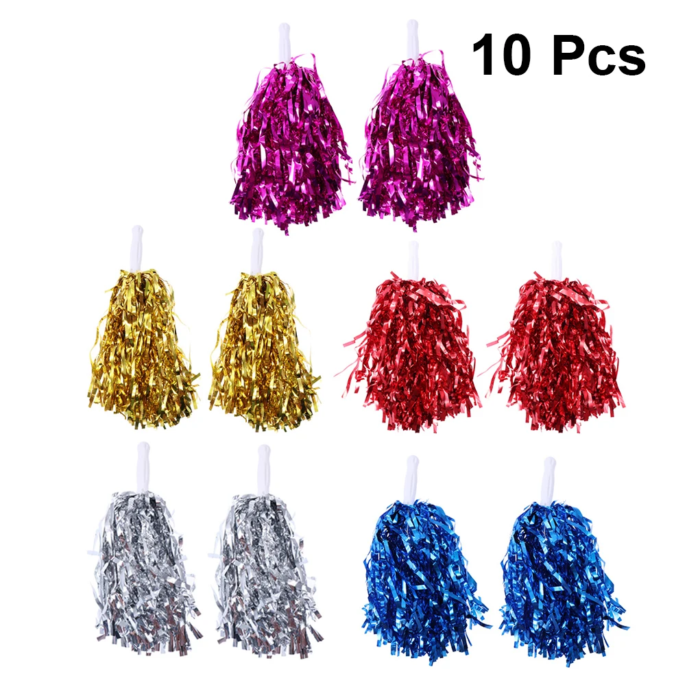 

10Pcs Plastic Cheering Balls Squad Spirited Fun Cheerleading Kit Cheer Poms Cheerleaders Supples With Handle Sports Events