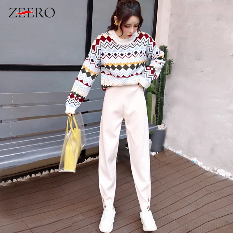 Осенняя Женская одежда комплект из 2 предметов вязаный Рождественский свитер с