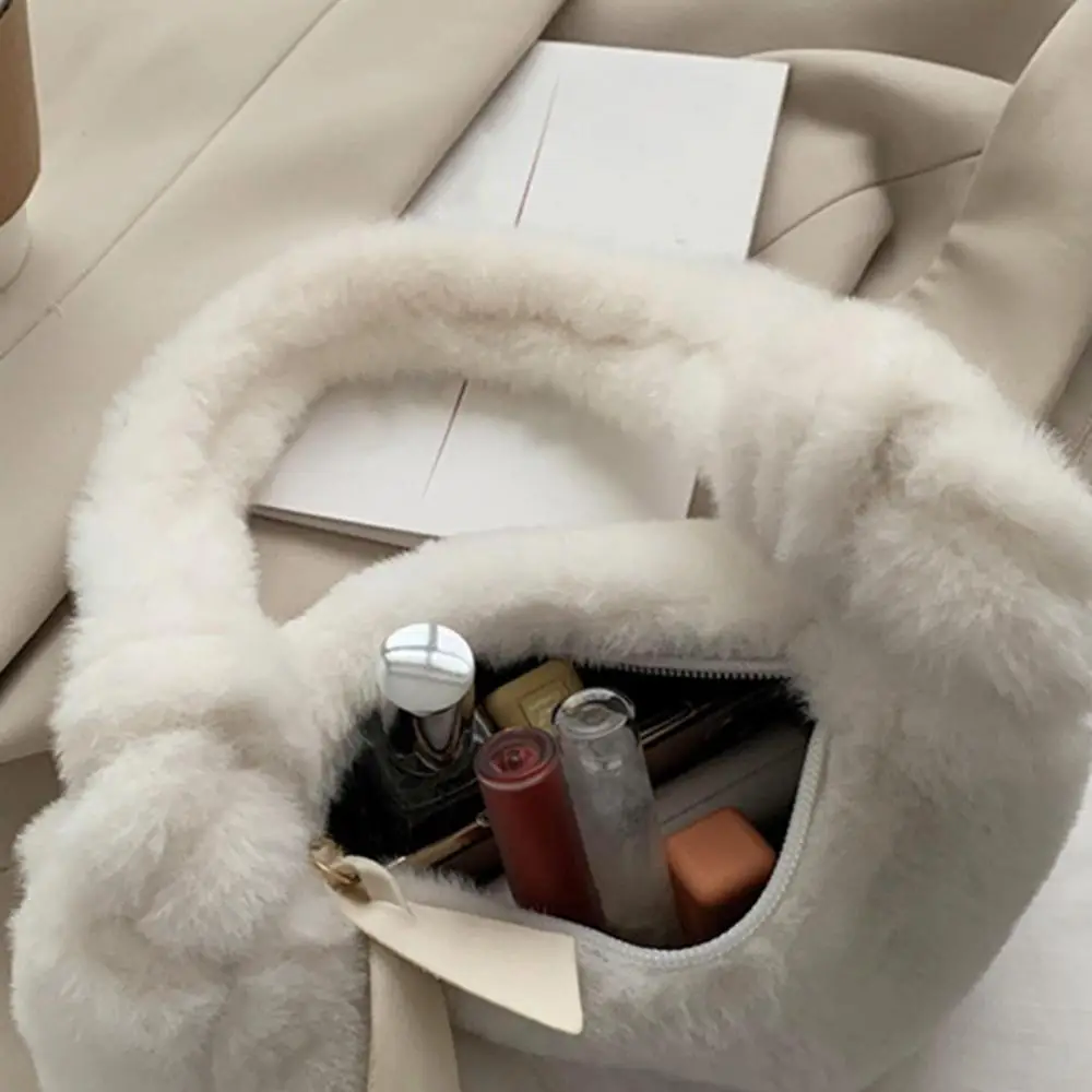 

Fashion Women Solid Color Underarm Shoulder Bag Rectangle Plush Pouch Handbag