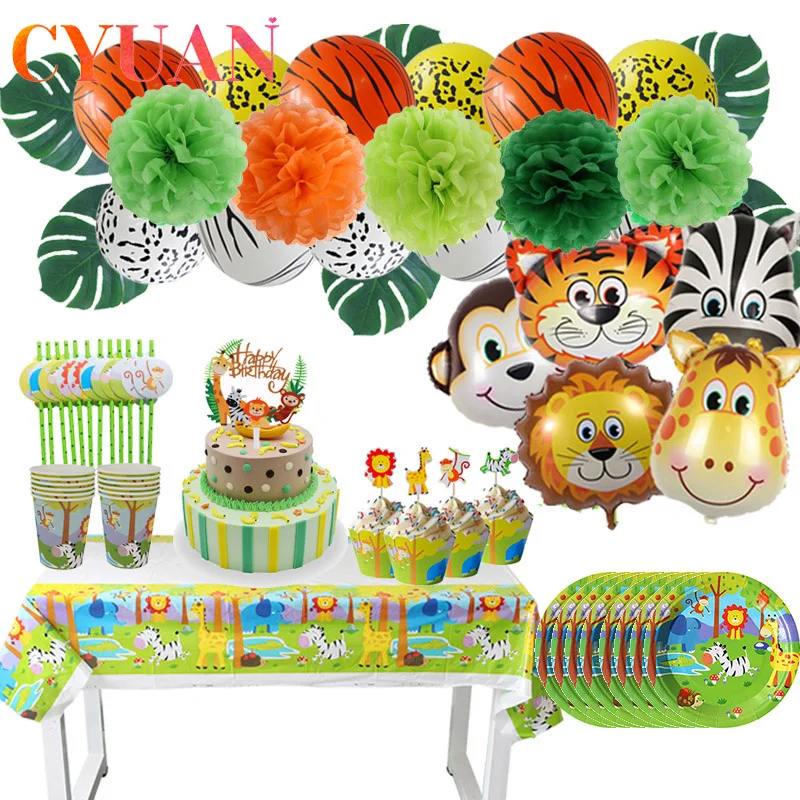 

CYUAN Jungle Party Animal Foil Balloons Zoo Animal Jungle Theme Birthday Party Kids Birthday Balloons Safari Party Decoration