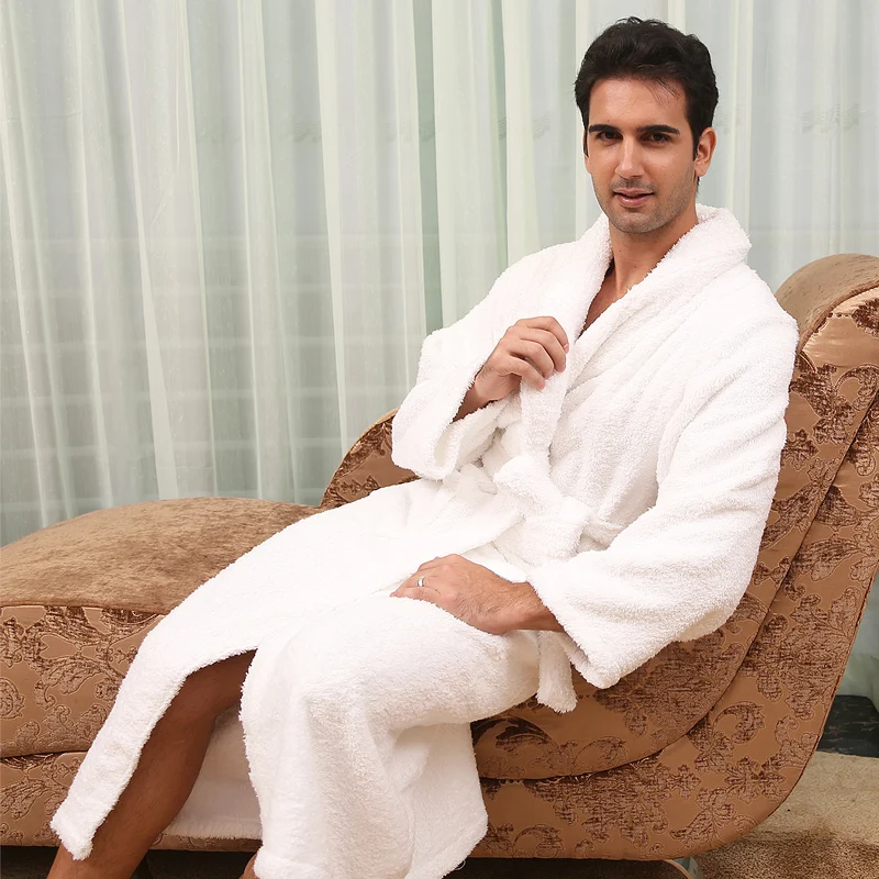 Extra Long Towel Fleece Bathrobe Men 100% Cotton Thick Winter Warm Kimono Bath Robe Femme Lingerie Bridesmaid Robe Dressing Gown