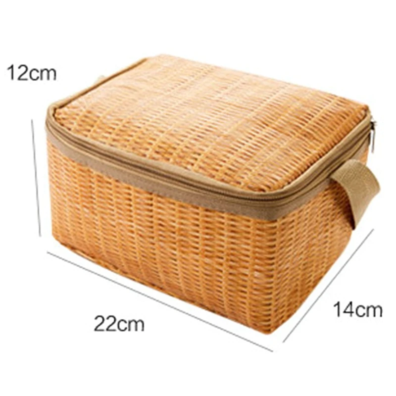 

Imitated rattan woven shockproof, waterproof and thermal insulation lunch bag outdoor picnic fresh-keeping film insulation bag