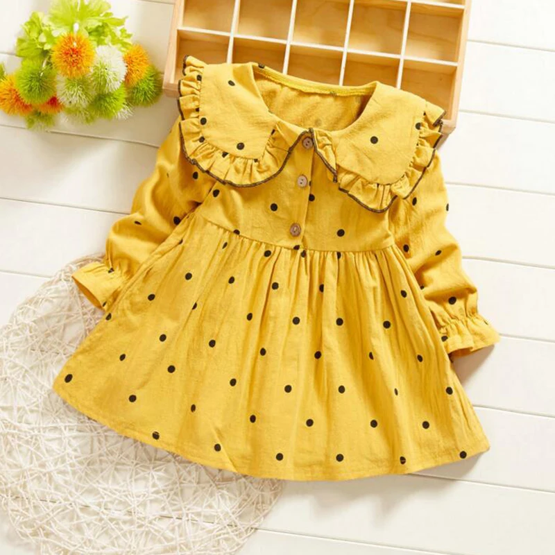Модное платье в горошек для маленьких девочек Осенняя детская одежда принцессы с