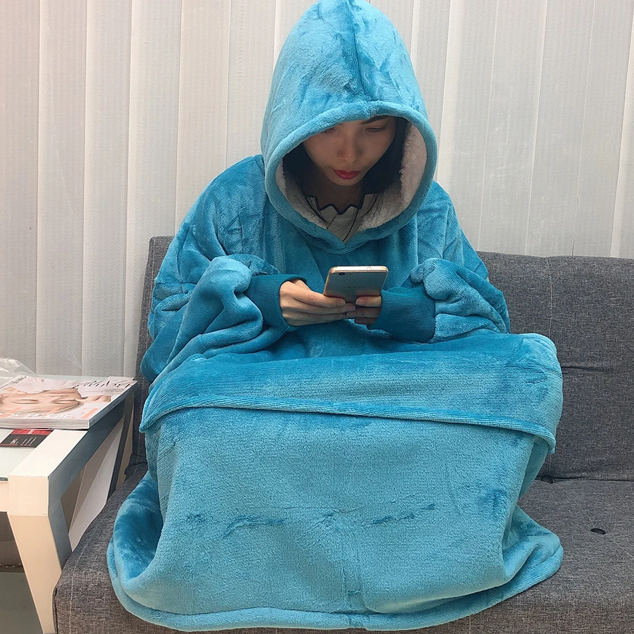 Зимнее плотное удобное одеяло, толстовка, однотонное теплое одеяло с капюшоном для взрослых и детей, флисовое утяжеленное одеяло для путешествий