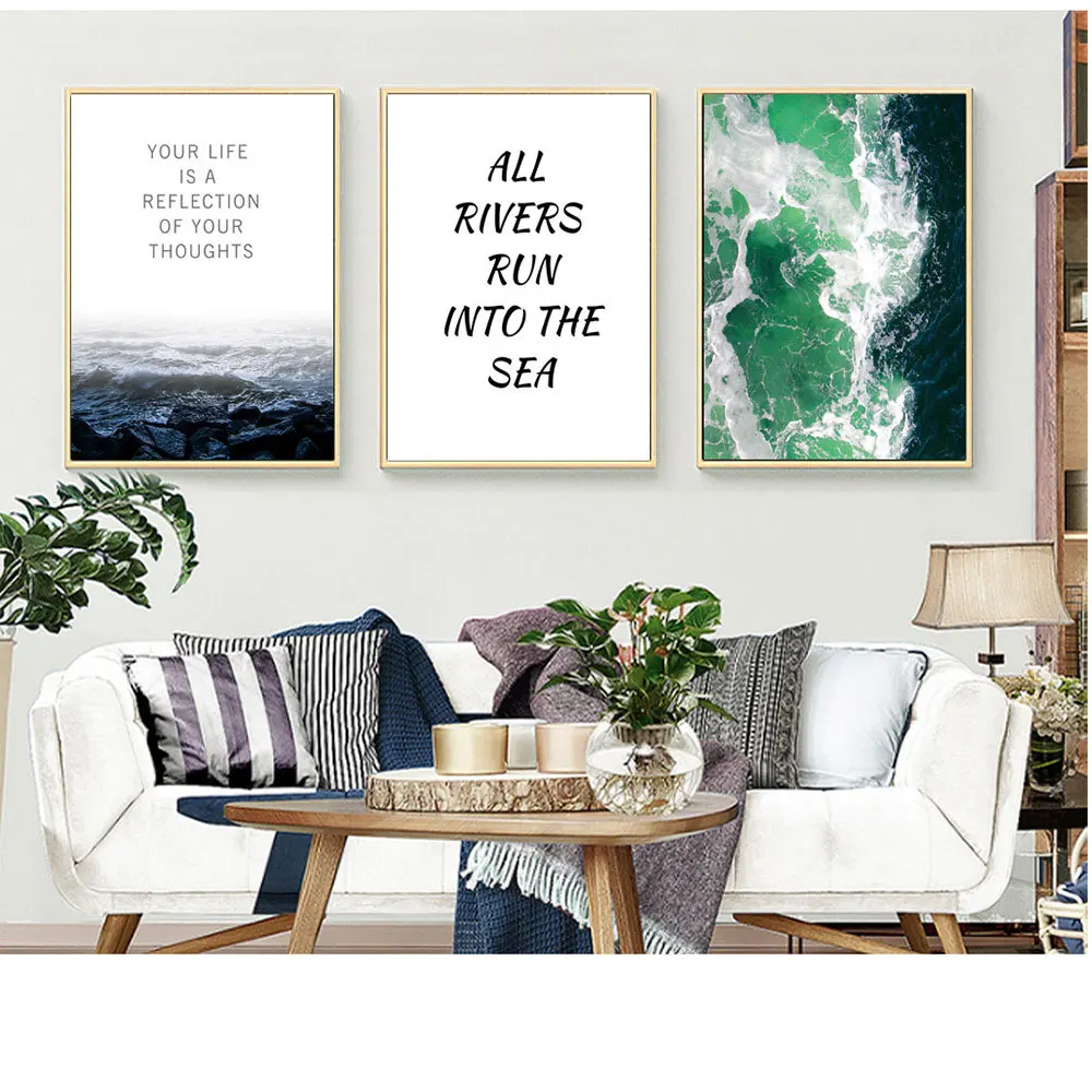 

Nordic Wave Text Decorative Painting Hanging Painting Living Room Sea Picture Wall Poster landscape canvas art