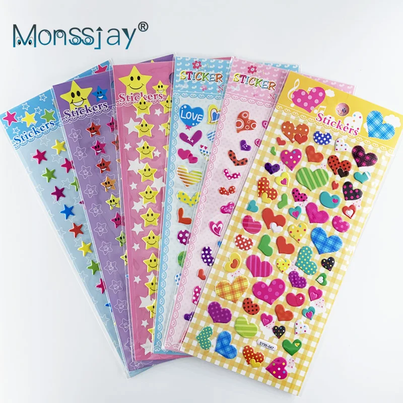 

3 Sheets/Set Smile Stars Love Heart Shaped 3D Puffy Bubble Stickers Cartoon Waterproof DIY Scrapbook Sticker Toys for Kids Girls