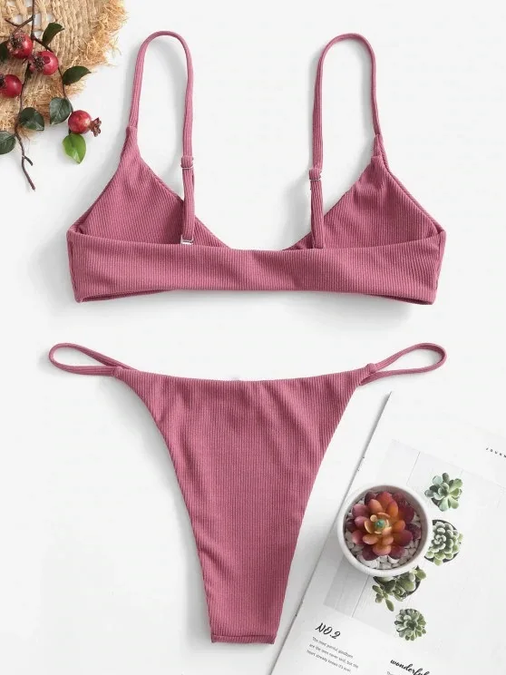 

2021 Women Solid Sexy Swimwear Bikini Set Female Summer Bathing Beachwear Swimsuit Lady Two-piece Beach Swim Suit