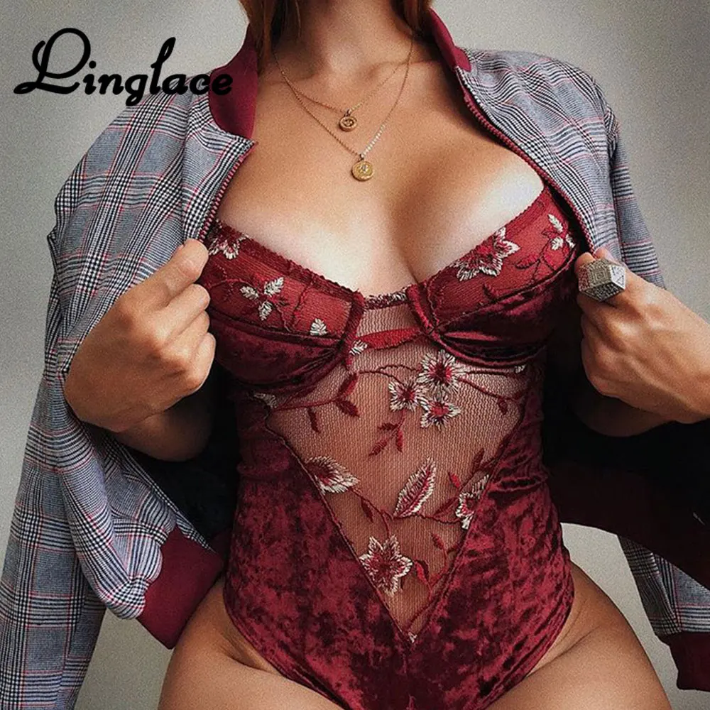 Linglace фланелевый цветочный сетчатый Боди женское сексуальное белье комбинезон 2020