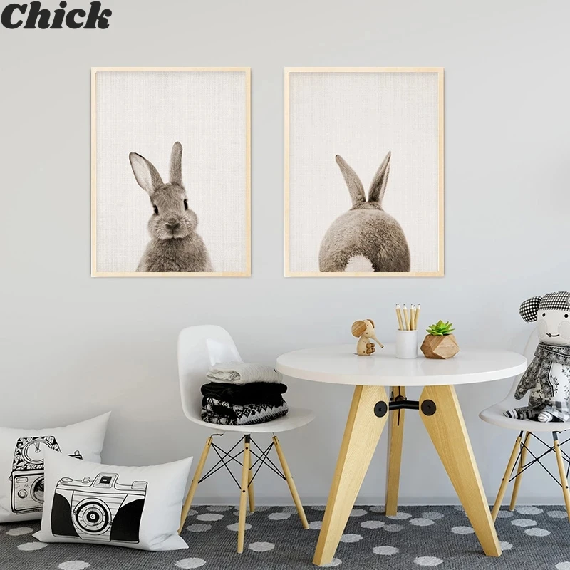 

Rabbit Butt Tail Canvas Art Poster Woodland Baby Animal Nursery Print Painting Living Room Home Decoration Painting Wall Artwork