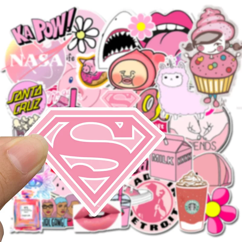 

50 Pcs Skateboard Stickers Kawaii Pink Girl For sticker kids Luggage pegatinas Snowboard Car Fridge laptop stickers pack