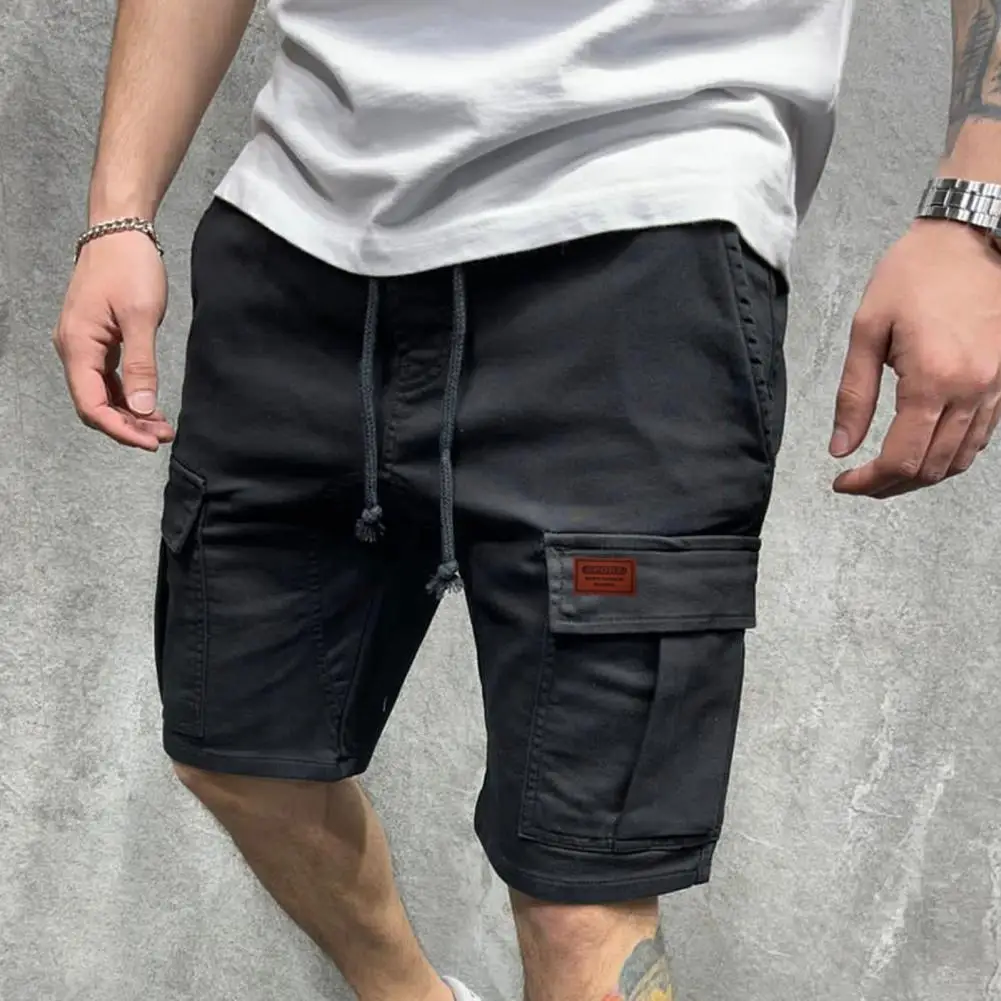 

Summer fashion Men Solid Color Knee Length Straight Wide Leg Multi Pockets Cargo Shorts Streetwear for Training