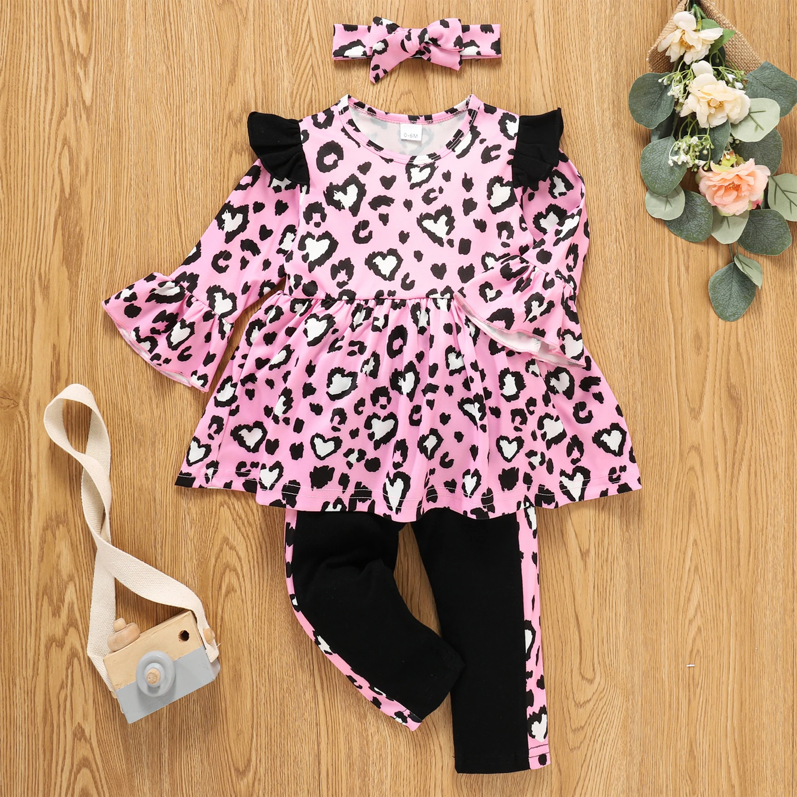 

3PCS Newborn Girl Outfits Children Leopard Print Long Sleeves Skirt Top Splicing Pants Toddler Baby Casual Spring Fall Clothing