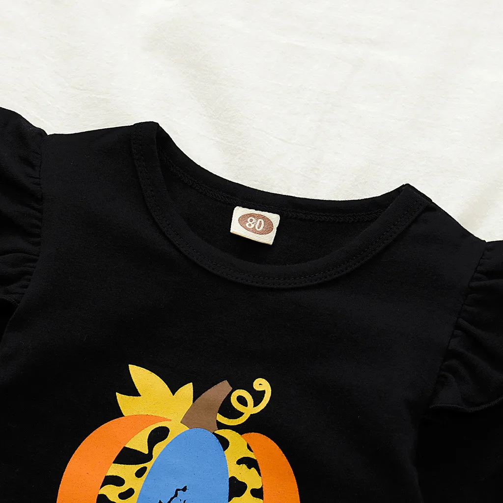 Одежда на Хэллоуин для девочек топы с принтом тыквы маленьких + леопардовое