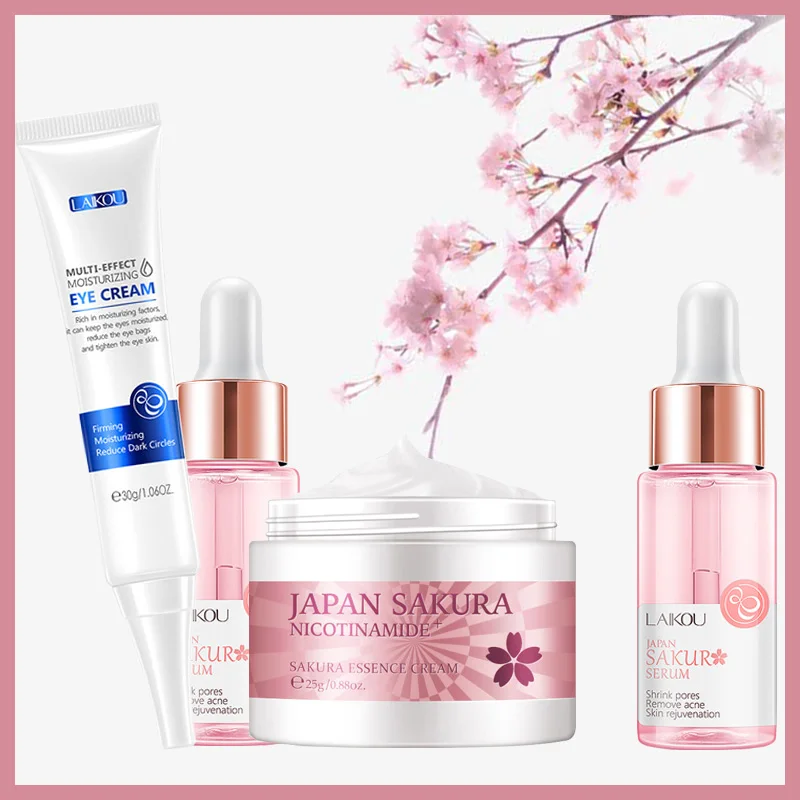 

Face Skin Care Set Cherry Blossom Essence Moisturizing Collagen Eye Cream & Face Serum Shrinking Pores Beauty Makeup Set