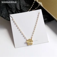 2021 south korea new fashion ot buckle flower pendant luxury pearl necklace lovely romantic clavicle necklace lady jewelry gift