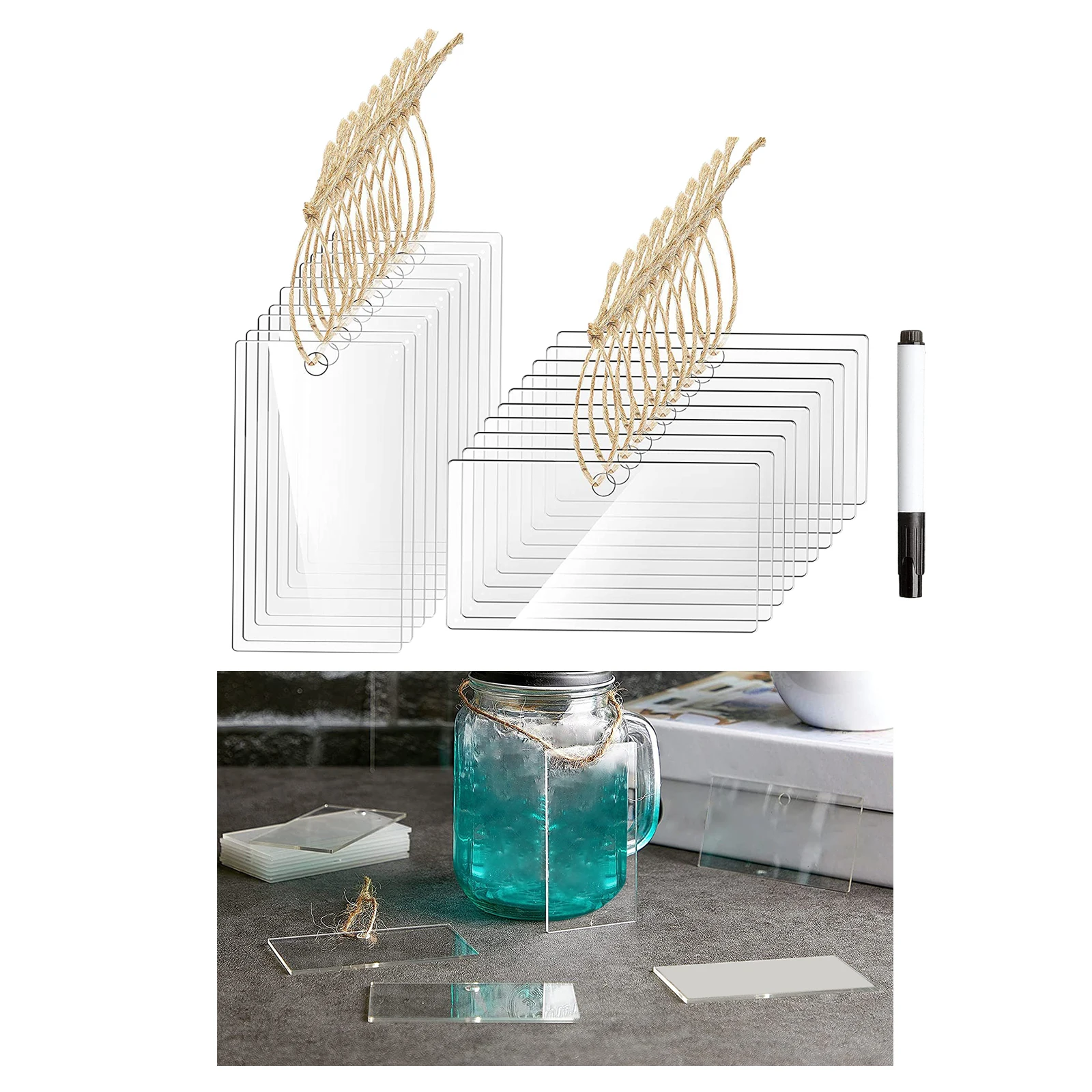 

20Pcs Acrylic Label Hanging Reusable Clear Drilling Basket Tags for Storage Bins Basket Home Store Restaurant