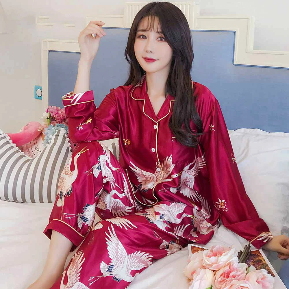 Pijamas Silk pjs for Women's Satin Pyjama Pajama Set Long Sleeve Casual Sleepwear Nightwear Comfortable Animal Loungewear Satin
