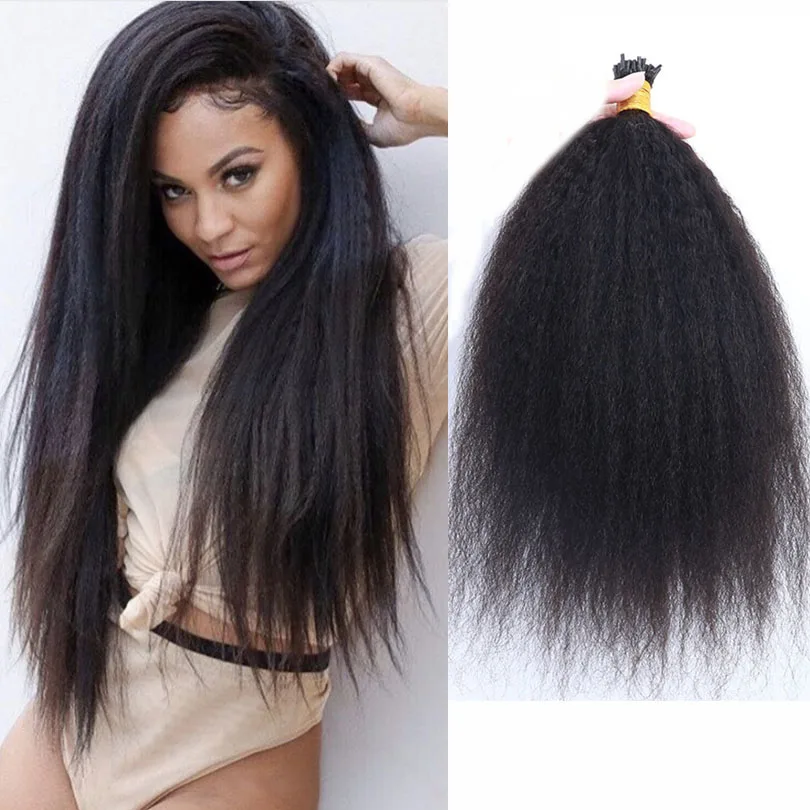 

Kinky Straight I Tip Human Hair Extensions Pre Bonded Brazilian Remy Hair Keratin Stick I Tip Microlinks Hair 100 strand 100g