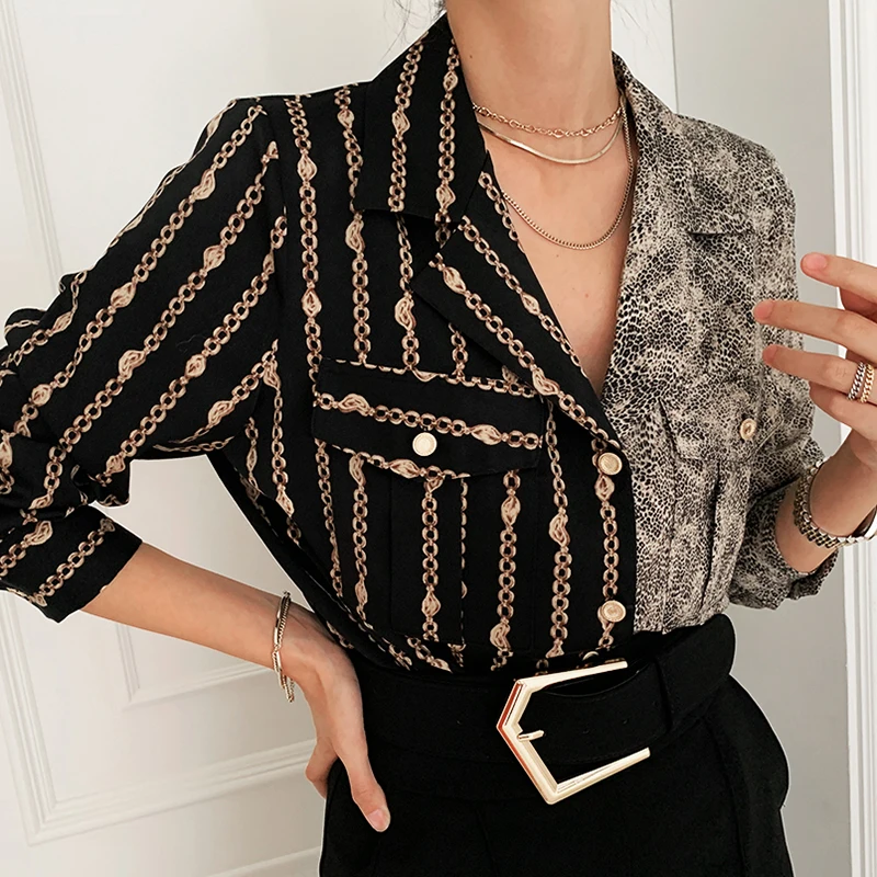 

Womens Tops and Bloues 2021 Spring Women Luxury Print Tunics for Women Spring New Vintage T Shirt Leopard Office Tops