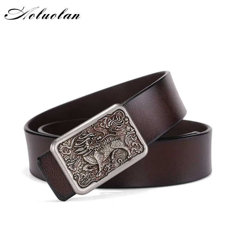 Aoluolan High Quality Belts for Men Brand Strap Male Smooth Buckle  Male Strap for Business Casual Jeans Waistband