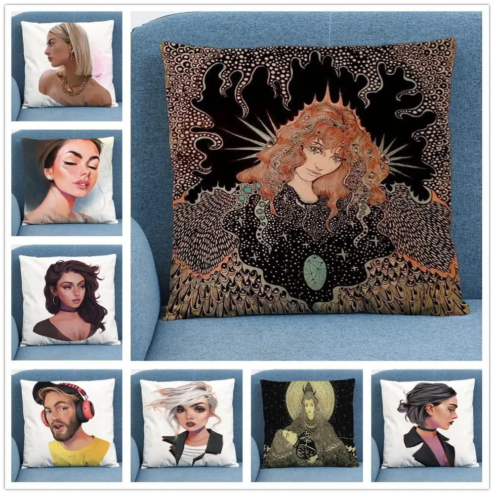 

Наволочки для диванной подушки с абстрактным изображением девушки, домашний декор, мягкая короткая плюшевая наволочка для подушки, наволоч...