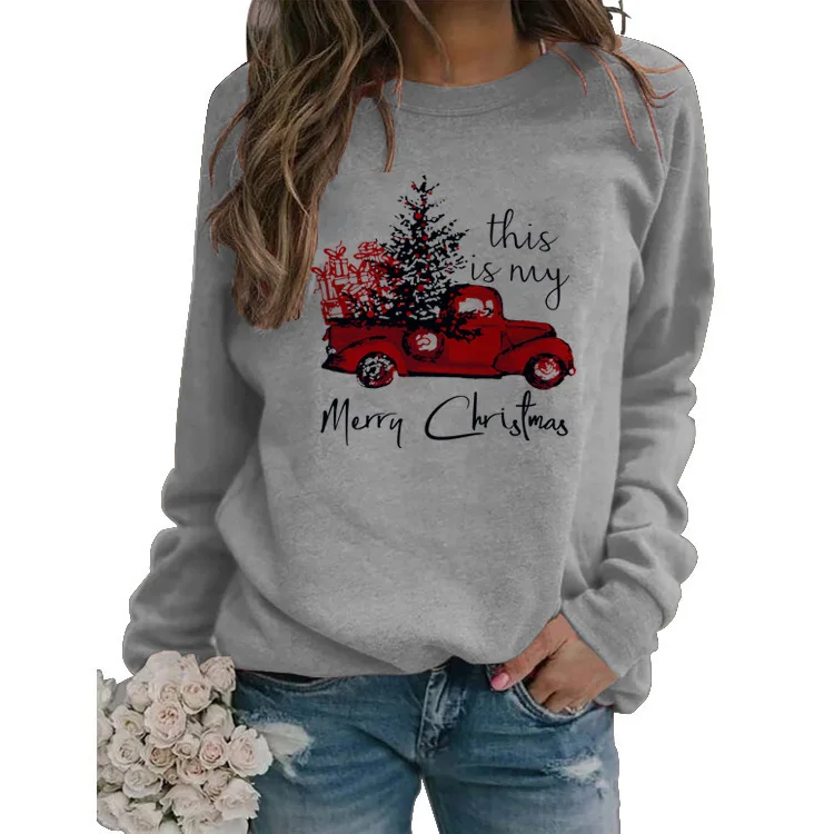

Car tree round neck long sleeve sweater
