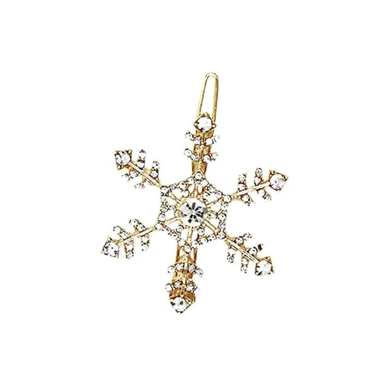 

Alloy White Rhinestone Snowflake Clip Elegant Design Barrette Women Girls Hairpin Headware Head Accessory Gold Silver