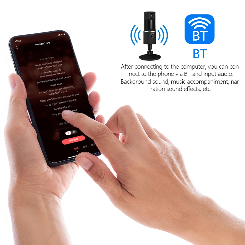 Беспроводной микрофон BT USB2.0 потоковый веб камера HD1080P для iPhone/iPad/Mac/Android