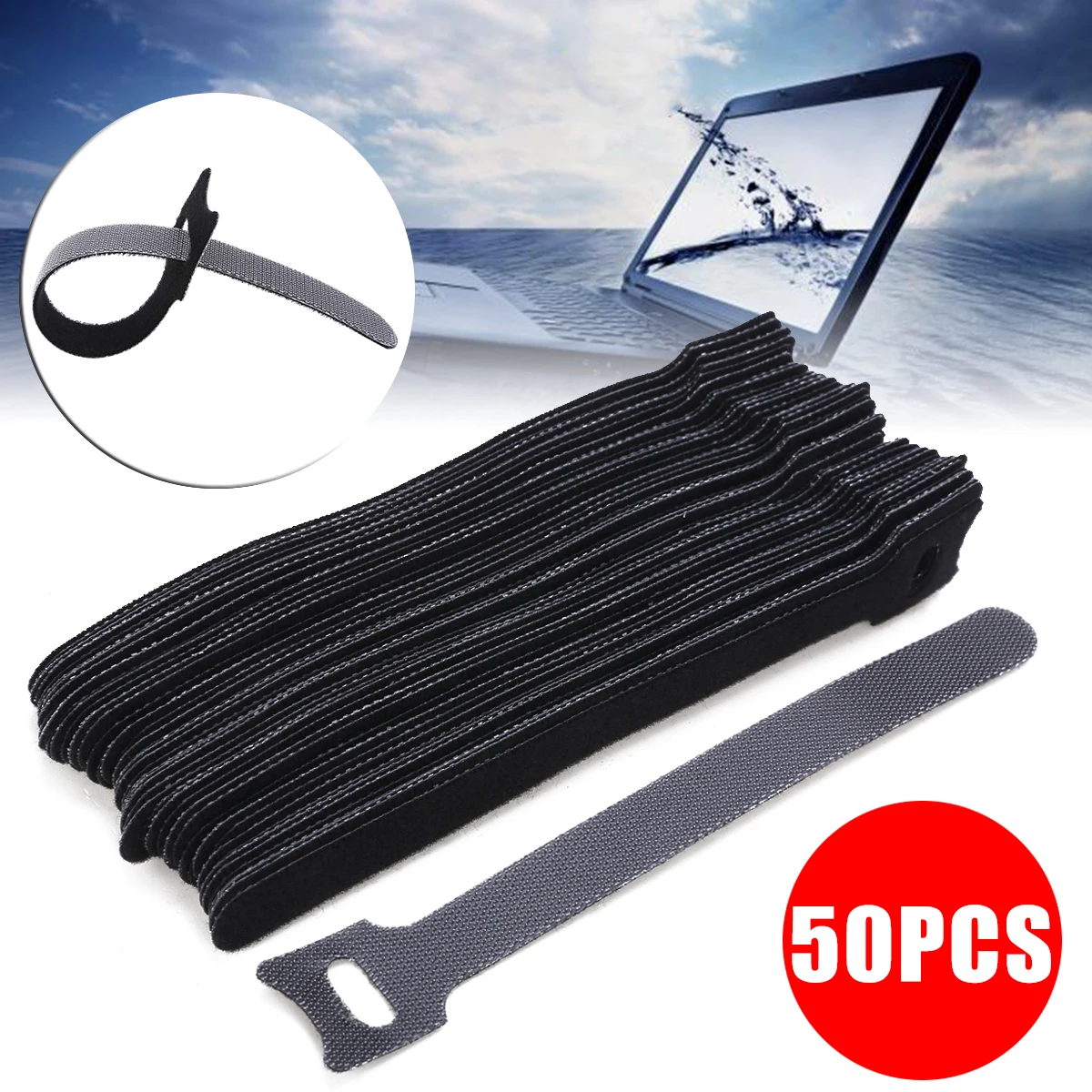 Mayitr, 50 шт., 1,2X15 см, многоразовый нейлоновый ремешок, черный кабель, крюк и петля, стяжки, аккуратный органайзер для намотки кабеля
