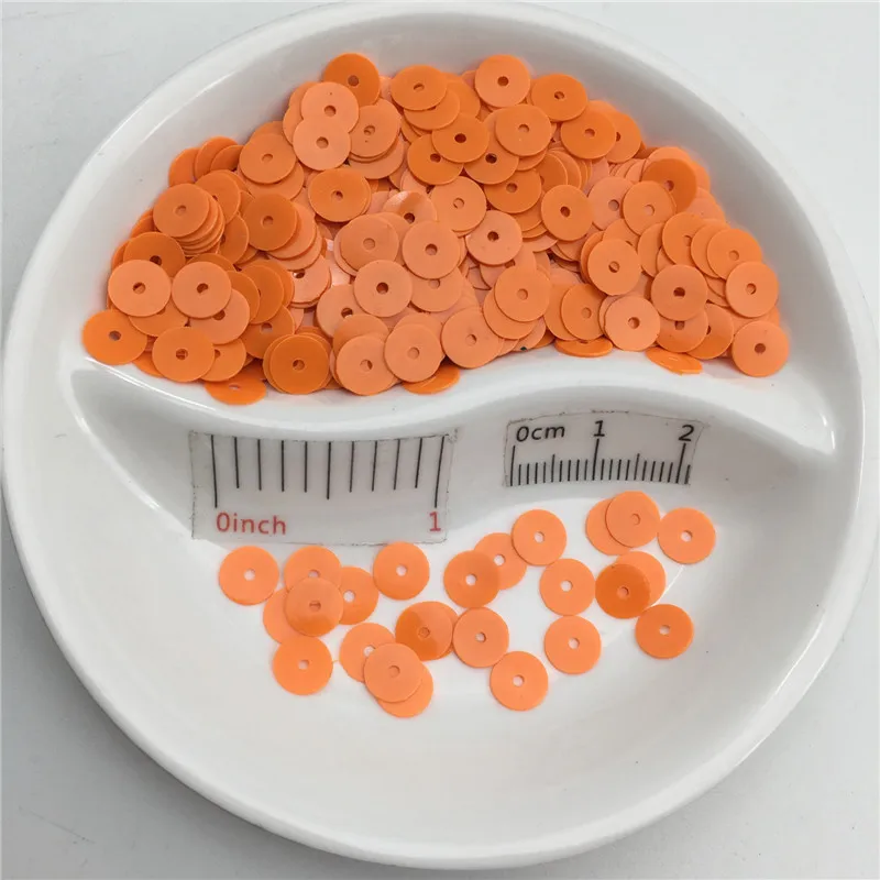 Solid Orange 4 мм 6 мм плоский круглый сплошной ПВХ блестки шитье ремесло для свадебного украшения одежды платье колпачки для обуви DIY - Цвет: Solid Orange