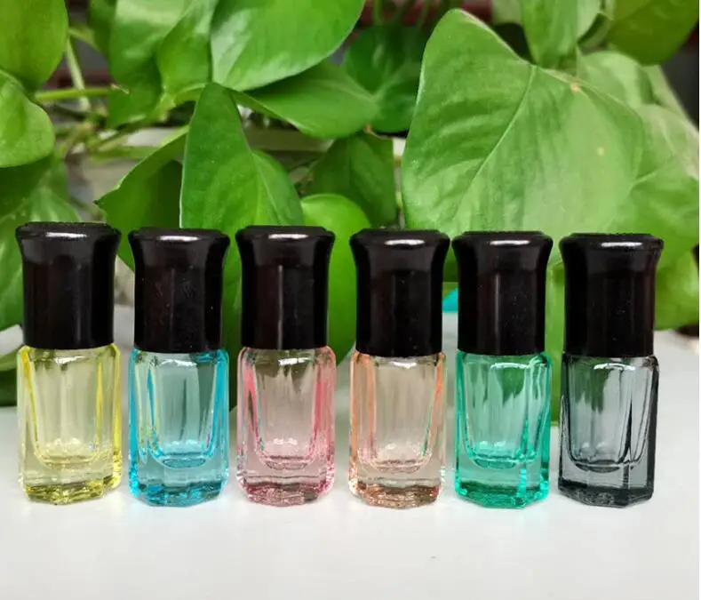 Botella port&aacute;til enrollable de 3ml, botellas de vidrio octogonal, bola de acero, botellas de aceite, viales, contenedor de Perfume con puntos, 200 unids/lote-0