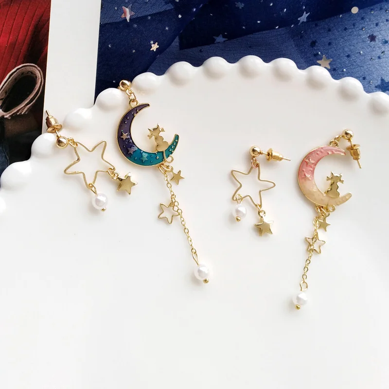 

2021 New Arrival Sun Moon Dangle Earring Asymmetric Abstract Star Drop Earrings for Women Short Hollow Ear clip Fashion Jewelry
