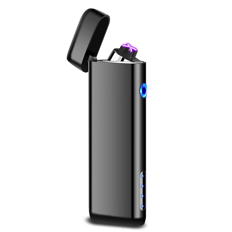 Металлическая ветрозащитная Usb перезаряжаемая двойная дуга плазменная импульсная Электронная зажигалка индикатор батареи сигареты табачные зажигалки