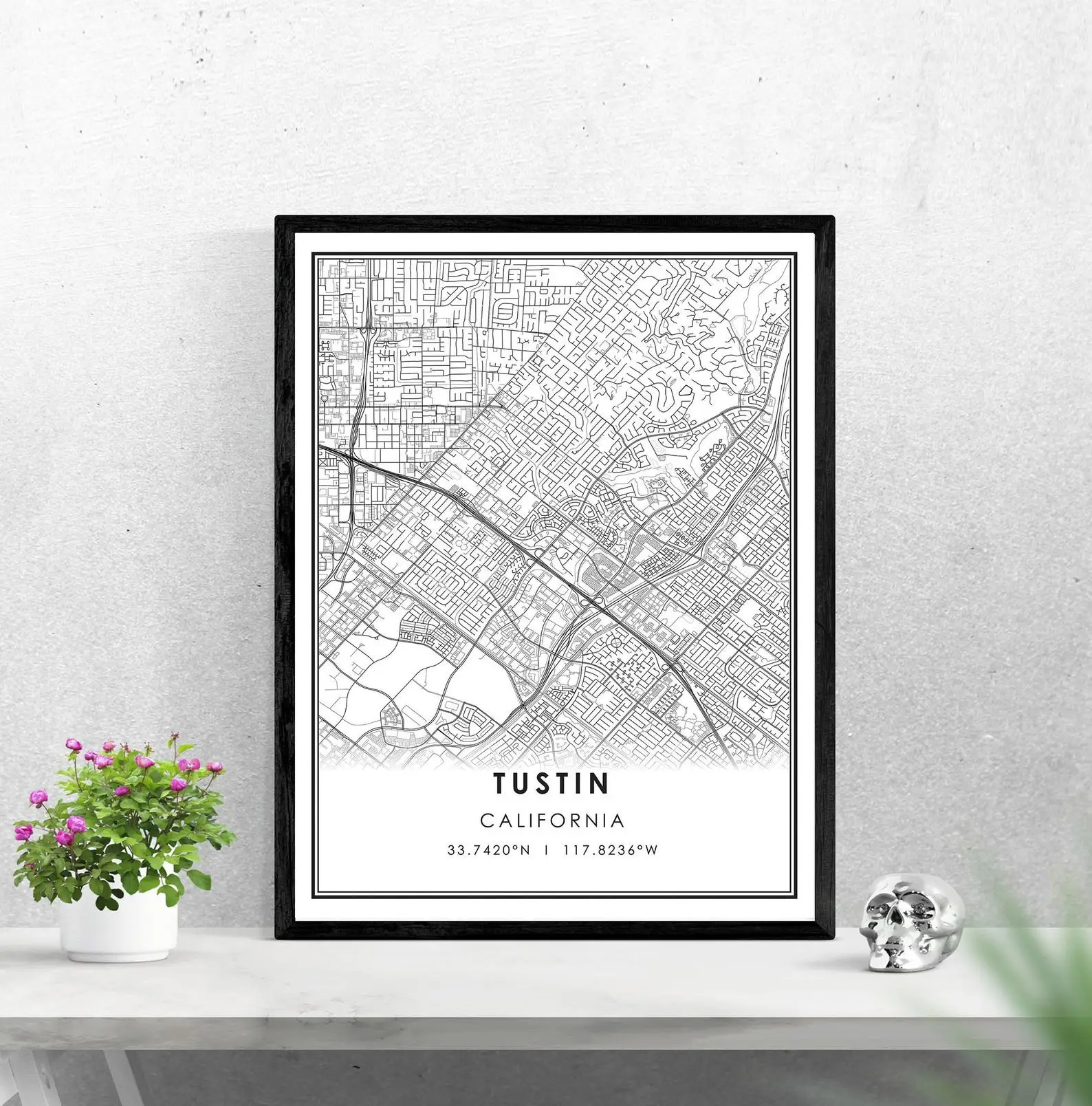 Холст с печатной картой тустина | принтом карты тюстина Калифорнии и