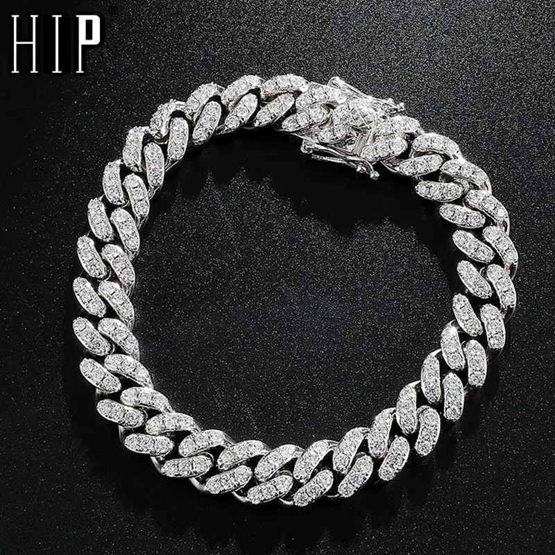Hip Hop Gold 10MM Bling Iced Out Cubic Zirconia Bracelet Geometric AAA CZ Stone Tennis Cuban Chain Bracelets Men Women Jewelry