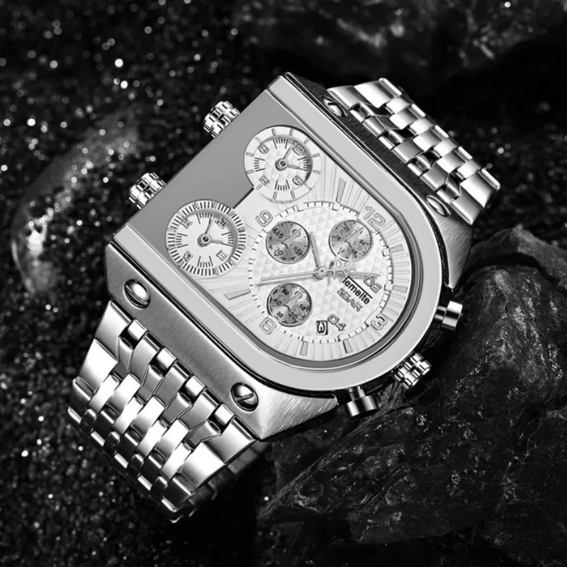 Мужские золотистые кварцевые часы большие военные водонепроницаемые с тремя