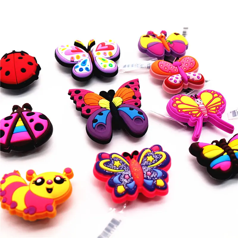 High Imitation Butterfly&Ladybug Shoe Accessories Novelty 1pcs Garden Shoe Original Charms Decorations fit Croc JIBZ Kids Gifts