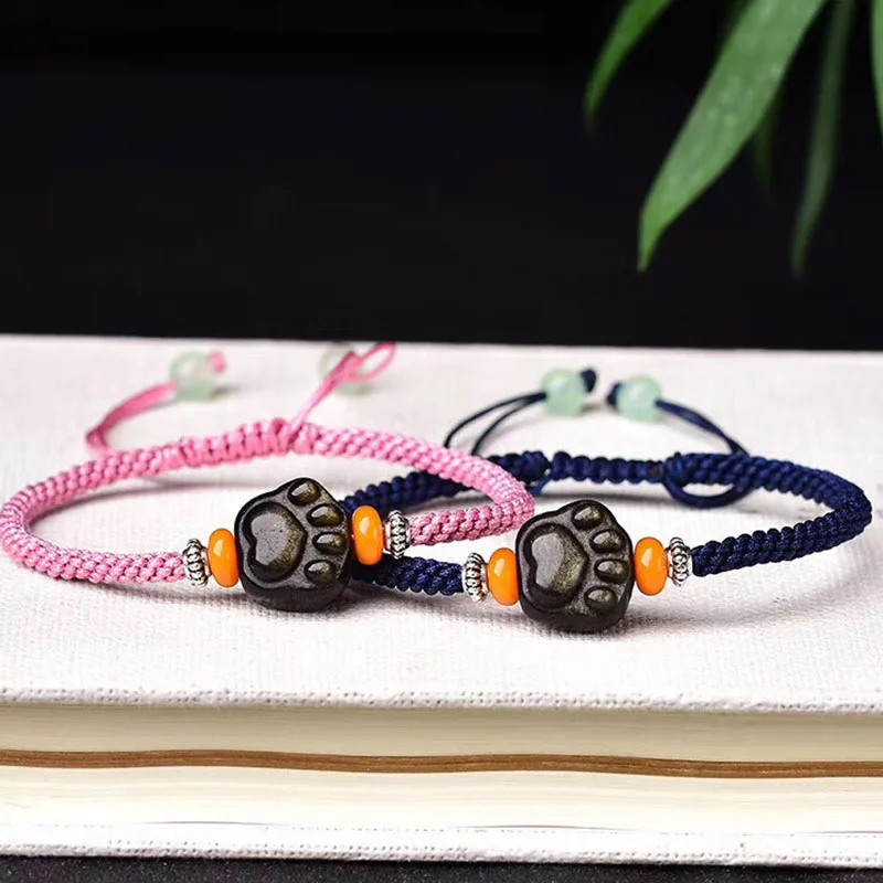 Браслеты из натурального черного обсидиана золотые браслеты камня резные с