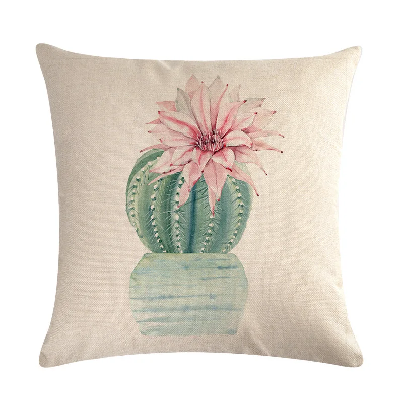 

Plant Cushion Cover Cactus Succulent Pillow Case Linen Floral Printed Pillowcase Sofa Decorative Cushions Seat Chair Home Decor